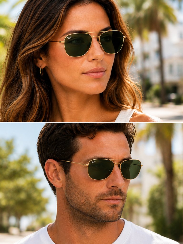 Ray-Ban Rb3136 181 Caravan Sunglasses Gold Frame With Green G-15 Lens